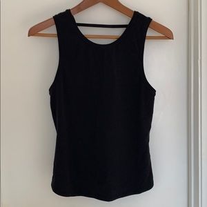 Black Lululemon tank top cinched back